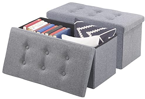 infactory Sitzbank mit Stauraum: 2er-Set Faltbare 2in1-Sitzbänke und -truhen, 80 l, bis 300 kg, grau (Sitz-Truhe mit Stauraum, Falt-Hocker mit, Sitzkissen)