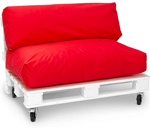 Spatium Jumbo XXL Palettenkissen Set abnehmbar Bezug wasserdicht gesteppt Palettenpolster Palettenauflage Palettensofa (Rot, 2er Set)