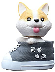 Asudaro Wackelkopf Hund Wackelfiguren Schaukelspielzeug Hund Ornamente Spielzeug für Auto Armaturenbrett Dekoration Hund Schüttelt Kopf Spielzeug,Cartoon Auto Puppe Tier Desktop Dekoration,Grau