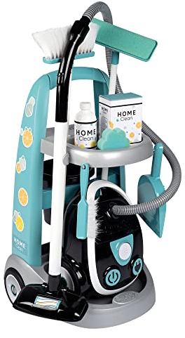 Smoby Toys - Putzwagen mit Staubsauger & Zubehör für Kinder ab 3 Jahren - 9-teiliges Spielzeug-Reinigungsset mit Trolley & Sound