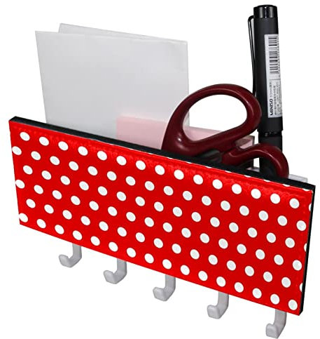 Polka Dots Rot 5 Haken Schlüsselhalter Schlüsselhaken Wandmontage Garderobenleiste Briefablage Geeignet für Eingangsbereiche und hinter Türen