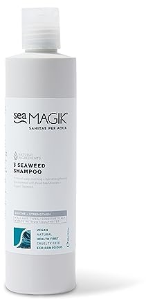 Sea Magik Algen-Shampoo zur Beruhigung juckender Kopfhaut, Schuppenflechte und Ekzeme, mit feuchtigkeitsspendendem Salz aus dem Toten Meer, geeignet für alle Haar- und Kopfhauttypen, vegan und