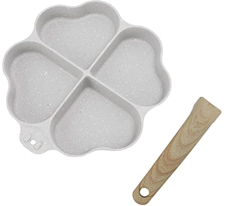 Omelet Pan, Egg Frying Pan Nonstick Heart Shaped 4 Cup Uniform Heating Pancake Pan with Handle (Color : White)