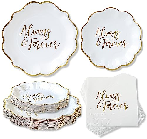 Kate Aspen Always & Forever 72 Piece Classic & Elegant Paper Party Tableware Set (24 Guests), Party Supplies, Wedding Decor for Bridal Showers, Engagements and Receptions