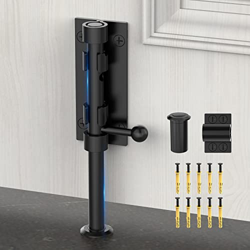 Barrel Bolt Latch, Sliding Bolt Gate Lock Door Latches Hardware, 7.7 Inch Heavy Duty Solid 304 Stainless Stee Door Lock for Fence/Wooden/Barn Door/Yard Door/Interior Door Latch (1 Pack Black)