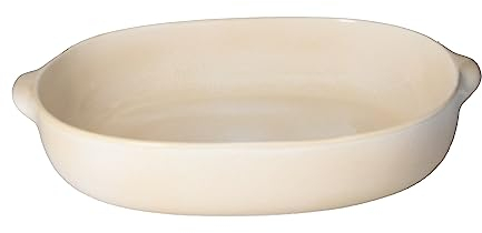 Keyhomestore- Pirofila in ceramica color Avorio, Lunghezza cm 44, adatta per forno, ideale per primi piatti e cibi, con manici, ideale per lavastoviglie. Forma ovale.