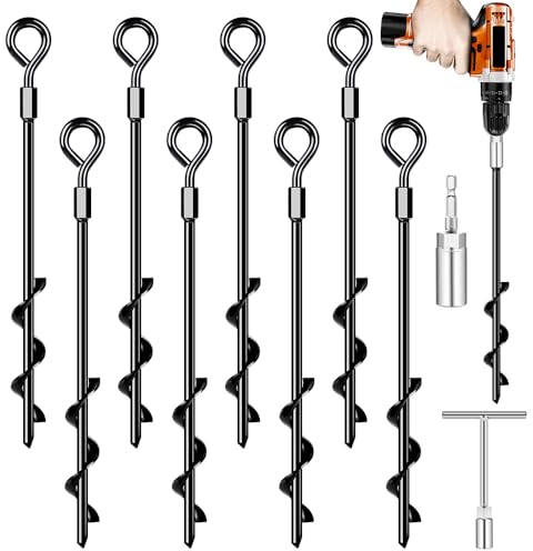 Bodenanker, Trampolinanker, strapazierfähig, zum Einschrauben, Zeltheringe für Campingzelt, Trampolin, Vordächer, Carports, Schuppen, Schaukel-Sets, 35,6 cm Bodenanker für starken Wind, schwarz, 8