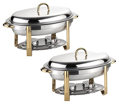 ZERAPH 6L Oval Chafing Dish Set,2/4/5/6 Pack Full Size Stainless Steel Buffet Warmer Tray With Food Pan,Water Pan And Fuel Holders,For Weddings Caterings Parties