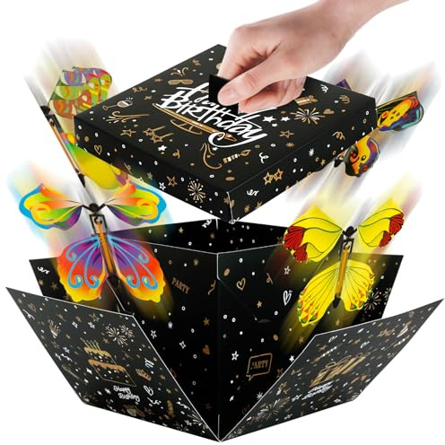 BOFUNX Überraschungsbox Geburtstag Geschenkbox mit Fliegende Schmetterlinge Explosion Box Pop Up Surprise Box für Geburtstag Hochzeit Abschluss Partydeko