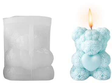 Bär Kerzen Gießform, 3D Silikonformen Kerze Seifenherstellung Form, DIY Kerzengießformen für Kerze machen Seifen Polymer-Ton Home Dekoration Valentinstag Geschenke