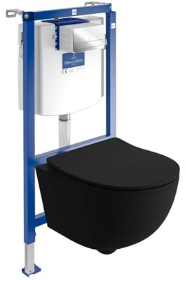 ViConnect H112 Brava WC encastré avec panneau de commande + WC suspendu sans bord | Kit complet | Réservoir de chasse encastré | WC complet | WC complet | Noir