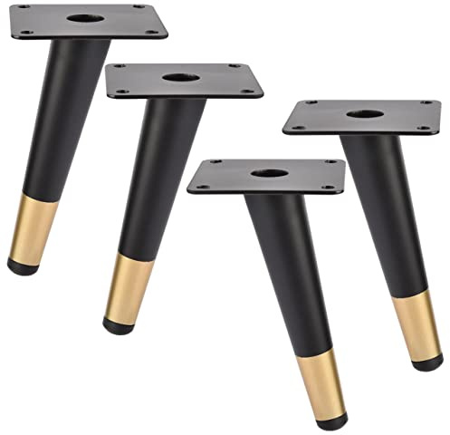 Btowin 4 Inch / 10cm Metal Furniture Legs, 4Pcs Modern Oblique Tapered Furniture Feet, Black Gold Heavy Duty Sofa Legs Cabinet Legs Brushed Nickel Finish for TV Stand Couch Dresser Table Bed