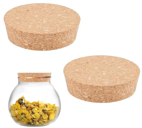 AHANDMAKER 2 Stück Große Korkdeckel Für Gläser, Flaschenverschlüsse Aus Kork, Natürlicher Weicher Holzkorken, Ersatzkorken Für Einmachgläser, Einmachgläser Und Töpferwaren, 3.03x2.76x0.79 Zoll