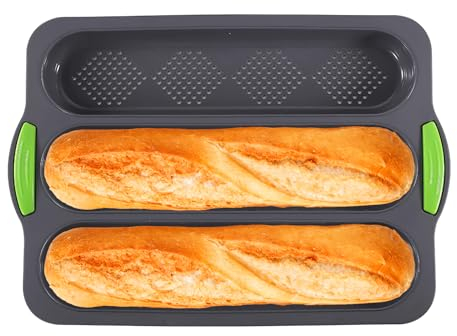 Konesky Molde de silicona para baguette, resistente a altas temperaturas, bandeja para hornear pan francés, molde antiadherente con 3 ranuras, molde para hornear pan francés para utensilios de cocina