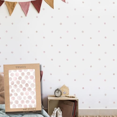 Pegatinas Pared Decorativas Infantiles Topos Acuarela | 2 Láminas, 100 Topos Adhesivos | Vinilo Adhesivo Pared | Efecto Papel Pintado | Cubre 3 m² | TRESXICS (Rosa)