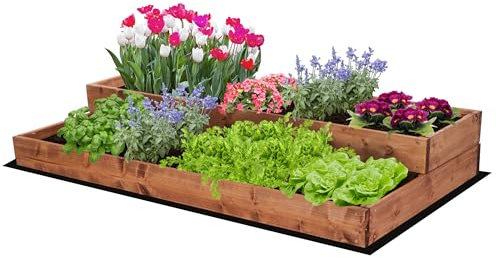 MODO24 Hochbeet Holz, 2-stufiger, Blumenkasten 18x117x63 cm, Braun | Komplettes Anzuchtset inkl. Schrauben, Dekoratives Gemüsebeet, Kräuterbeet & Blumenkasten für Garten und Terrasse
