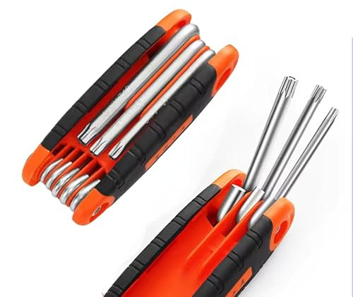 SDFIXINGS Juego de llaves Allen estándar y torx/hexagonales, métricas, para el hogar, bricolaje, montaje de muebles y uso en garaje, reparación de motocicletas de bicicletas (Torx plegable, naranja, 8