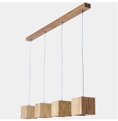 LED Wood Pendelleuchte Holz 4 Flammig - Handgefertigte Hängelampe Esstisch - Hängeleuchte aus Eichenholz - Deckenlampe Hängend GU10 max. 12W - Lampe Decke Esszimmer, Wohnzimmer - Glühbirne nicht inkl.