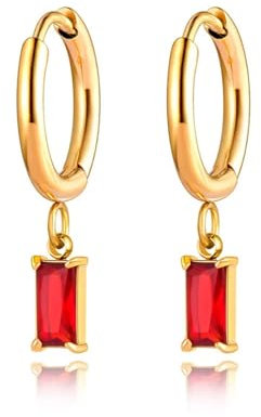 Ohrringe Ohrstecker Ohrclip Damen Frauen S925 Hoop Ohrringe Mode Accessoires Geometrische Quadratische Ohrringe, Funkelnd, E22019G-Rot