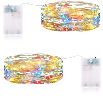 2M LED Lichterkette Bunt mit Timer - Kupferdraht IP65 Wasserdicht für DIY Schlafzimmer, Garten, Party, Weihnachten, Hochzeit Deko mit Batterie