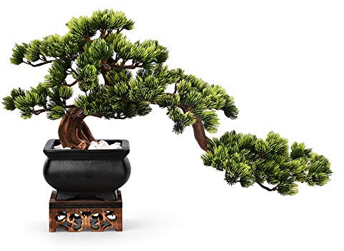 YQINQIN83B Künstliche Bonsai Künstliche, einladende Kiefern-Topfpflanze mit Holzsockel, Zen-Ornamente, Wohnzimmer, Hoteleingang, künstliche Bonsai-Grünpflanze, Tischdekoration Künstliche Pflanze