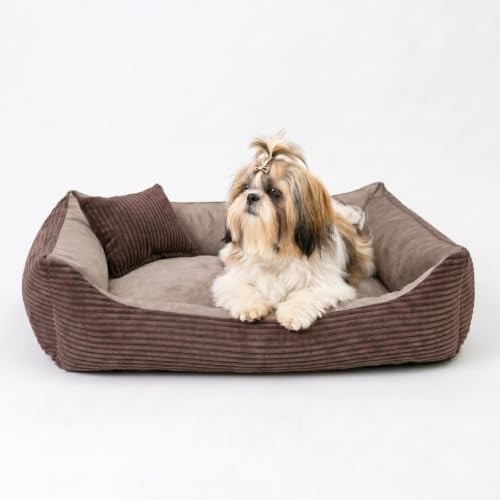 4L Textil Molly Cord Hundebett Hundekorb kleine Hunde Katzenbett | 60x40 cm | Dunkelbraun | KOMPLETT WASCHBAR