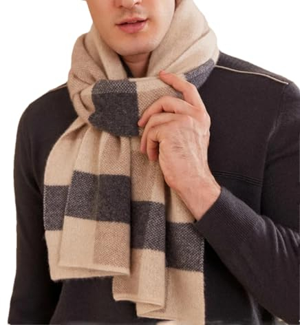 Fnfmrfmr Herren-Schal, kariert, Kaschmir, gestrickt, Winter, weich, hält warm, beige, One size