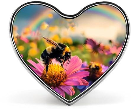 _Bienen-Impressionismus-Regenbogen-Metall-Anstecker mit Liebesherz, individuelle Anstecknadeln, Brosche für Kleidungsdekoration