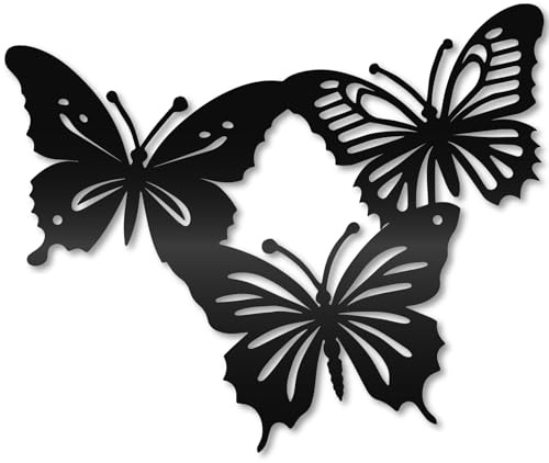 CREATCABIN Schmetterlings Wanddekoration Metall Eisen Hängende Schmetterlinge Wandskulptur Schwarz Modern Einfache Ornamente Zubehör Für Wohnzimmer Schlafzimmer Badezimmer Außenbereich Party 30x25cm