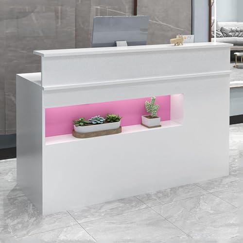 L-förmiger Rezeptionstheke mit Ausstellungsregal, abschließbare Schubladen und Kassentisch, Warmweiß (1,095,8 x 49,8 x 99,8 cm)