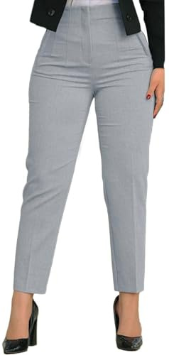 Kubsid Womens Straight Leg Pants 2026 High Waisted Stretchy Business Casual Work Pants Dress Office Trousers with Pockets Light Grey Size Large