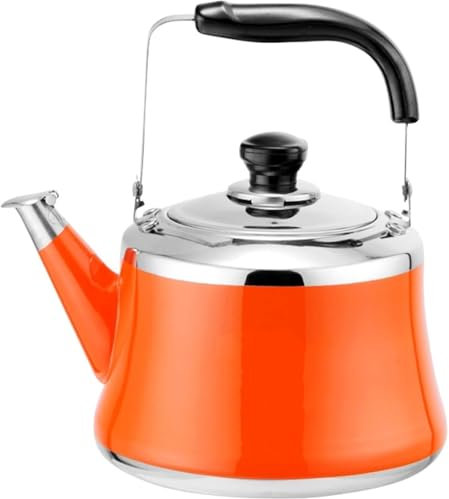 Bouilloire sifflante en acier inoxydable 304 avec infuseur – Théière élégante pour toutes les sources de chaleur (orange, 1 l)