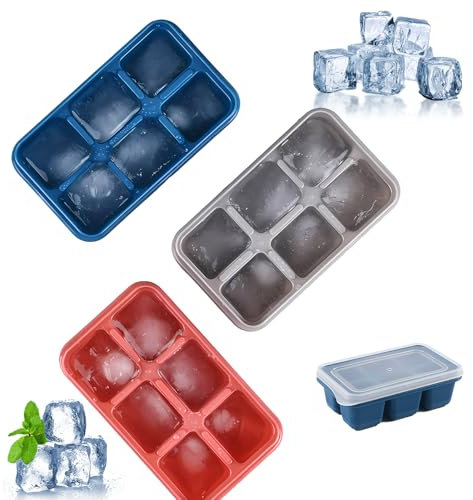 Landrain 3 Stück Eiswürfelform mit Deckel, 6 Fach Eiswürfelbehälter Bpa Frei, Eiswürfelformen 3cm Große Ice Tray