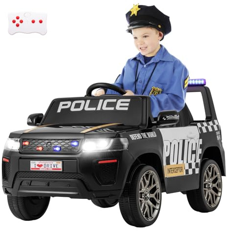 Maxmass 12V Kids Ride on Police Car, Battery Powered Toy Cop Car with Remote Control, Wireless Connection, USB, Music, Horn, Siren Flashing Lights, Children Electric Vehicle for Boys Girls (Black)