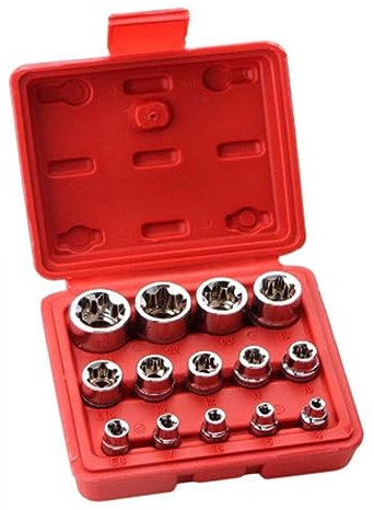 Fuhjythy Juego Llaves Vaso E-TORX 14 Piezas Juego Llaves Vaso Torx Hembra Premium, Juego Llaves Vaso Estrella, Juego Llaves Vaso Torx, Juego Llaves Vaso Torx Externas