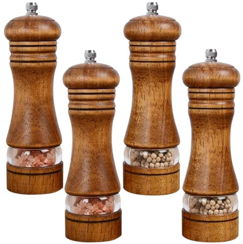Foppla 4 macinapepe in legno con anima in ceramica, macinino per pepe regolabile, antiruggine, resistente all'usura, per cucina, barbecue, campeggio (colore cepolo)