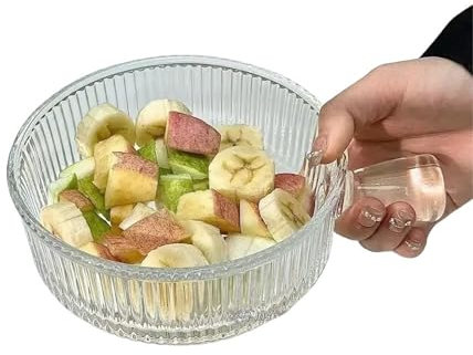 YGLEEULI Coupe à Fruits en Verre Cristal Bol en Verre avec poignée for Fruits, saladier Transparent, Assiette à Dessert(Stripe)