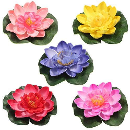 Supvox 5 Künstliche Schwimmende Seerosen – Eva-Blumenteichdekor 10 cm Rot Gelb Blau Rosa Hellrosa Für Garten Teich Aquarium Und Hochzeitsdekoration