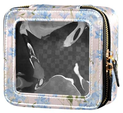linqin Blue Clematis Flowers Clear Travel Makeup Bag Toiletry Bags Cosmetic Bags for Traveling