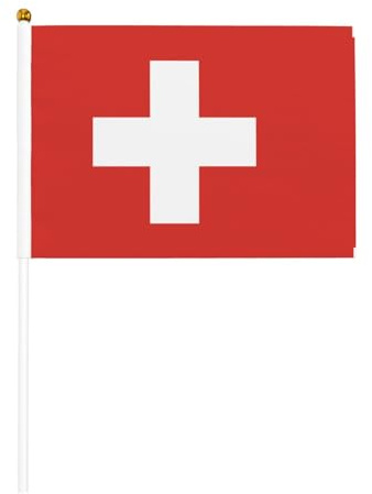 Bandera suiza de seis piezas impresa de doble cara bandera de mano de 5.5 x 8.2 pulgadas, adecuada para actividades de equipo de animación
