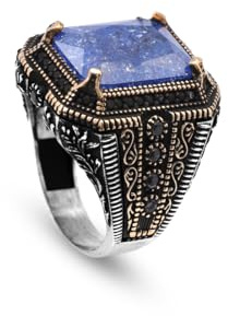 Jewellery Pit - Handgefertigter osmanischer Saphir-Ring mit Mikro-Onyx-Stein – Vintage-Herren-Edelsteinring aus Sterlingsilber – Verlobungsringe für Männer mit individueller Gravur (61)