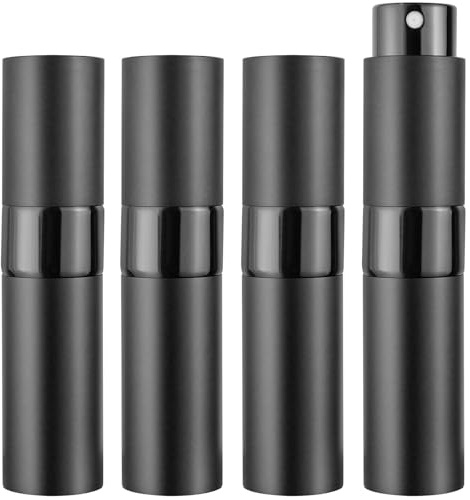 8ML Refillable Perfume Spray Bottles - Travel Atomizer Set with Removable Inner Bottle, Portable Leak Proof Lightweight Sprayer for Fragrances, Essential Oils (Matte Black 4 Pack)