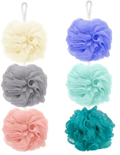 KineticKraft 6 Pieces Loofah Sponge, 40g Mesh Pouf Bath Sponge, Soft Mesh Exfoliating Body Scrubber, Shower Puff for Women and Men, Soft Shower Loofah with Strings for Circulation Cellulite Dead Skin