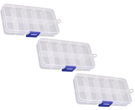 POPETPOP Scatola Portaoggetti Per Gioielli 3 Pezzi 10 Griglie in Plastica Trasparente, Organizer Piccolo e Portatile Per Anelli, Orecchini e Collane, Per Viaggi e Attività All’aperto