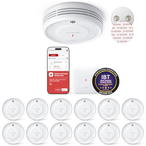 X-Sense Smart Rauchmelder WLAN mit Magnethalterung, vernetzter Feuermelder mit Basisstation SBS50, App-Funktion, Home-Assistant-kompatibel, austauschbare Batterie, XS0D-MR121