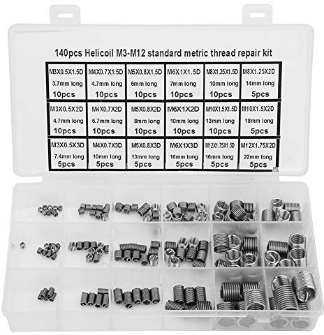 140pcs Fil Wired insert outil de réparation en acier inoxydable avec boîte M3-M12 répare efficacement les trous filetés alliage en aluminium
