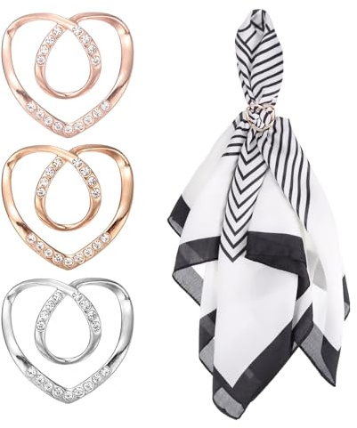 PATIKIL 3Pcs Anneau Pour Foulard En Soie Clip Coeur Or/Argent/Rose Gold | Pour T-Shirt, Attaches Foulards Epingle Chale Passant Boutons Mode, Anneau Metal Vêtements Porte Enveloppe