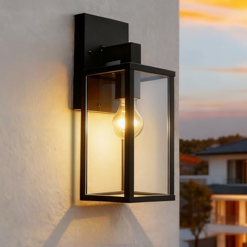 EBION Outdoor Wall Lantern, IP54 Outdoor Wall Lights E27 Socket,Aluminum | Outside Exterior Wall Sconce Light Fixtures with Clear Glass Shade,Garden Wall Lamp for Porch,Front Door,Bulb Not Included