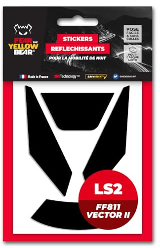 FYB© Kit 4 Stickers réfléchissants REPOSITIONNABLES compatibles avec Casque LS2 FF811 Vector II™, 3M™ Technology (NOIR)