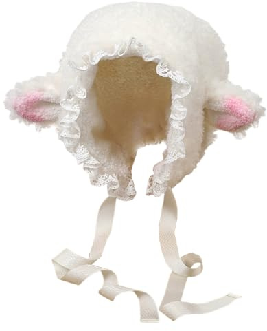Lammmütze für Mädchen, niedliche Cartoon-Schafmütze mit Riemen, Y2k-Beanie, Winter-Kopfbedeckung, Cosplay, Foto-Requisiten, Partyzubehör, Schaf